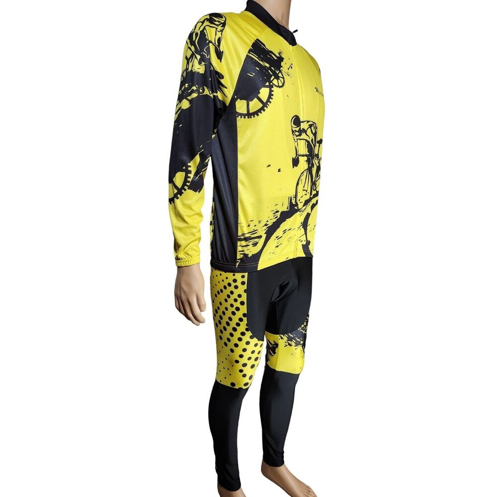 Moxilyn Cycling Long Sleeved Jersey and Bib pants XLarge Yellow Black NWT - Picture 2 of 12
